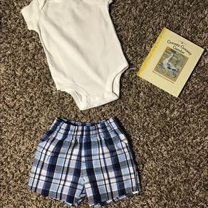 Blue and white plaid shorts and onesie